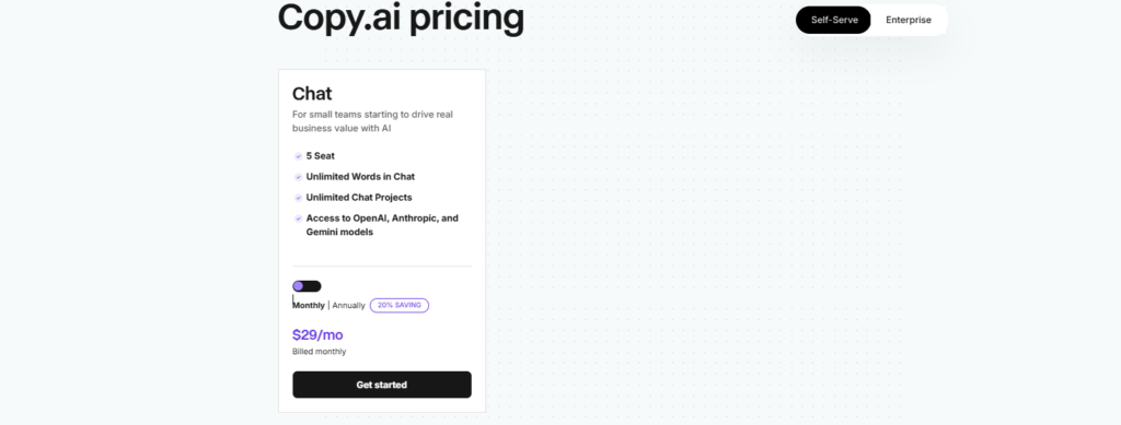 copy.ai basic pricing and features 2026